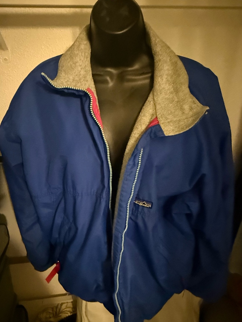 VTG Patagonia Blue Nylon Synchilla lined Bomber Jacket Full Zip Size Large